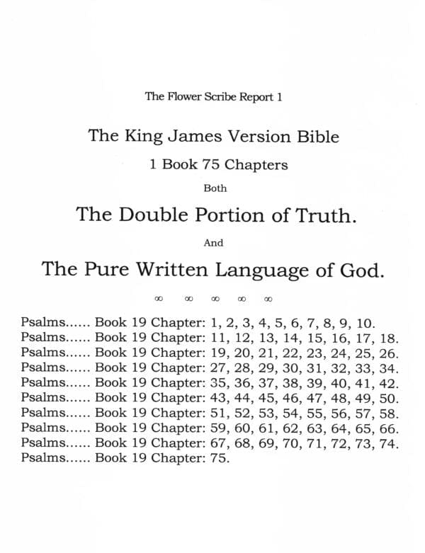 A king james version bible with the names of all 7 5 chapters.